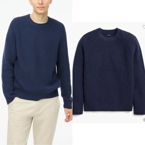 NWT J CREW Factory Raglan shaker-stitch crewneck sweater in Navy Beach